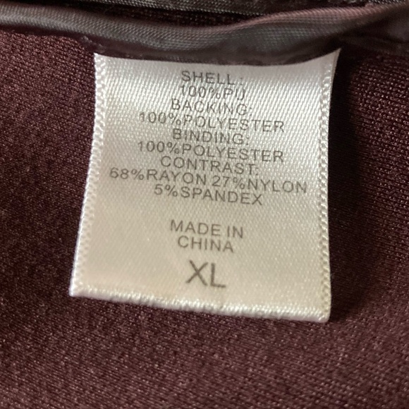 Moto Faux Leather Jacket with Quilted Pattern & Spandex Burgundy/Brown - Picture 5 of 11